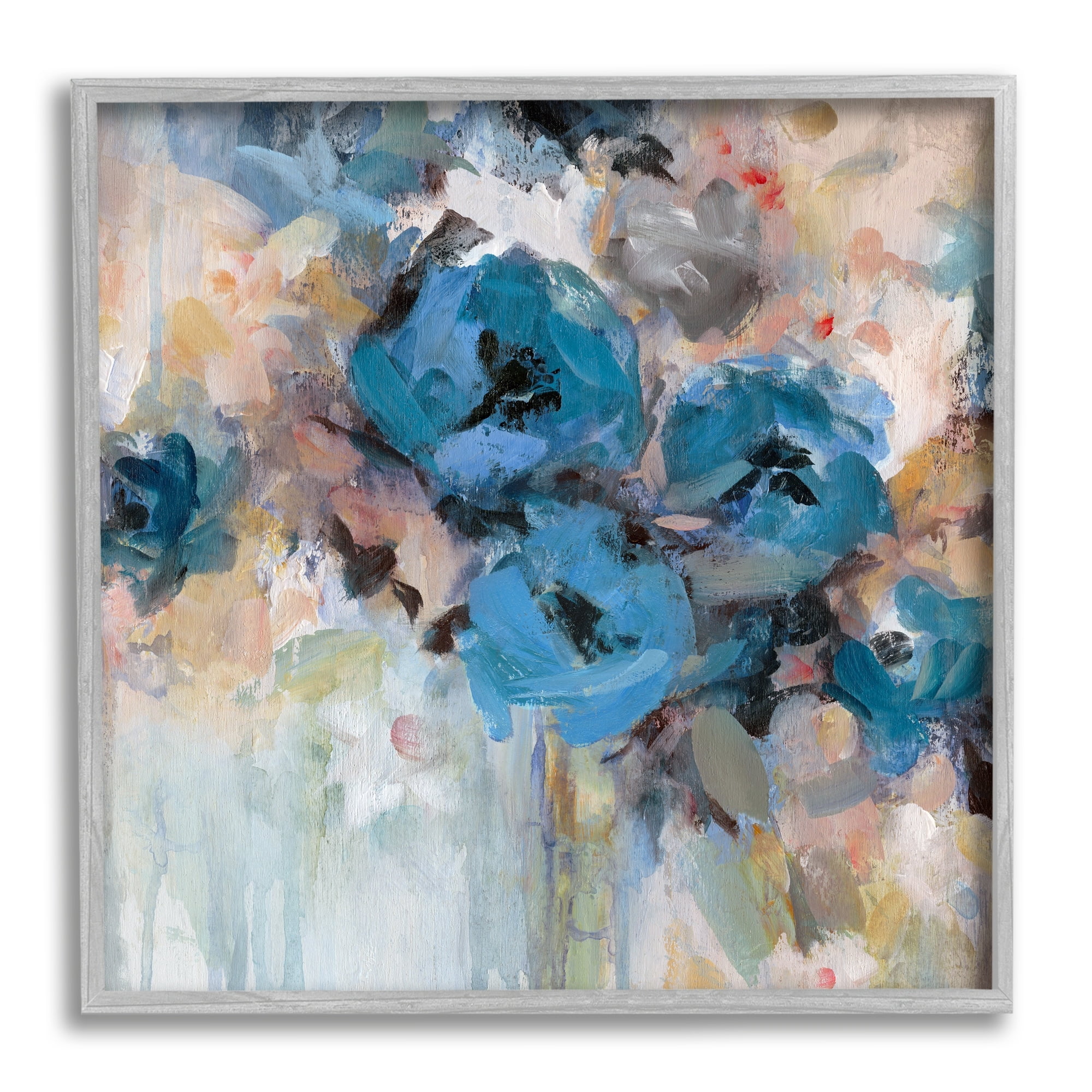 Stupell Industries Contemporary Blue Flowers Arrangement Impressionist Brushstrokes Painting Gray Framed Art Print Wall Art, Design by Carol Robinson