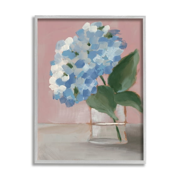 Stupell Industries Contemporary Blue Hydrangea Still Life Floral Stem Glam Painting Gray framed Art Print Wall Art, 16 x 20, Design by Regina Moore