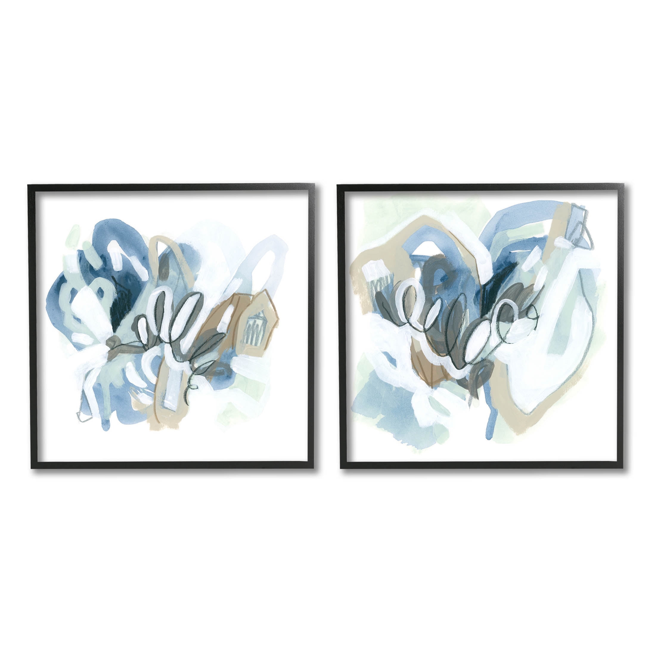 Stupell Industries Contemporary Blue Squiggle Composition Graphic Art Black Framed Art Print Wall Art, Set of 2, Design by June Erica Vess