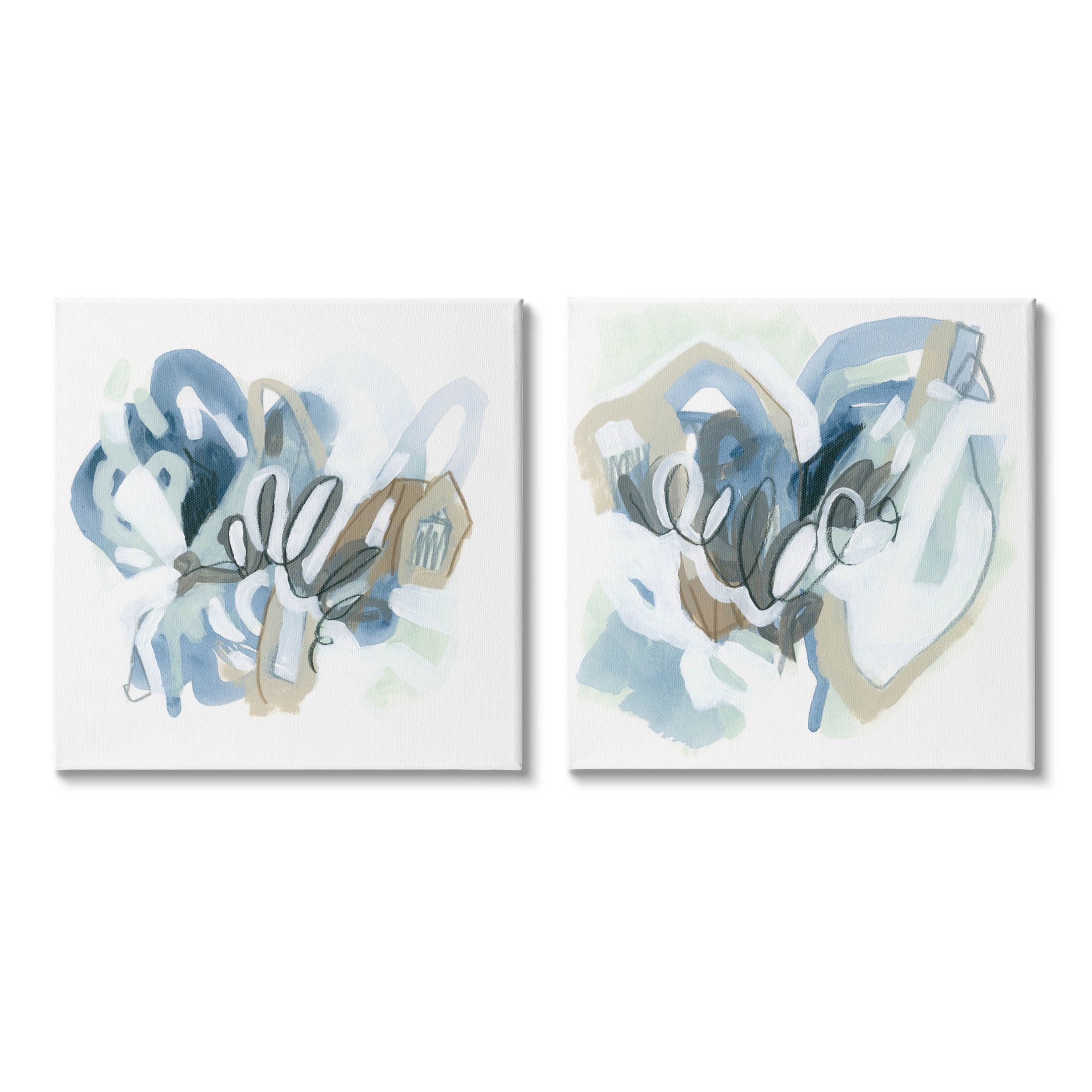 Stupell Industries Contemporary Blue Squiggle Composition Graphic Art Gallery Wrapped Canvas Print Wall Art, Set of 2, Design by June Erica Vess