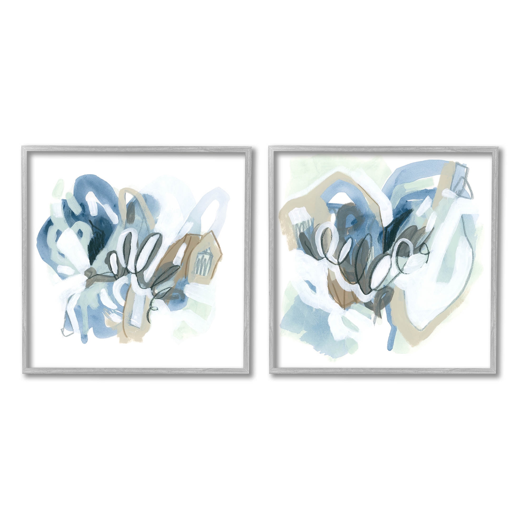 Stupell Industries Contemporary Blue Squiggle Composition Graphic Art Gray Framed Art Print Wall Art, Set of 2, Design by June Erica Vess