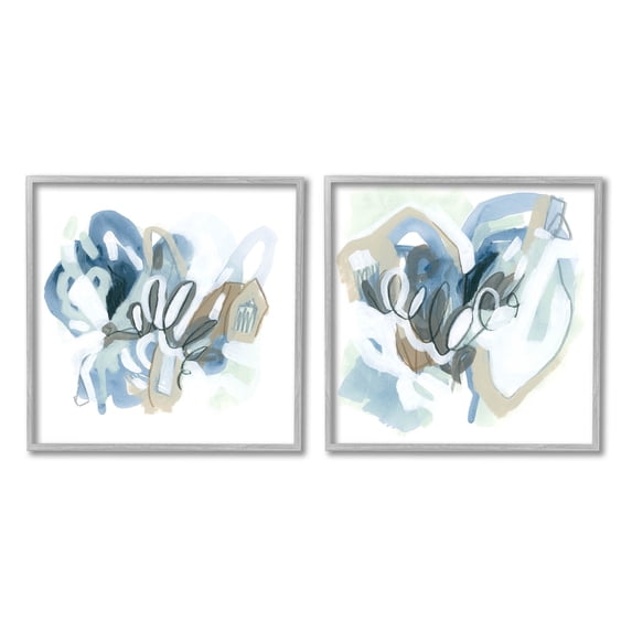 Stupell Industries Contemporary Blue Squiggle Composition Graphic Art Gray Framed Art Print Wall Art, Set of 2, Design by June Erica Vess