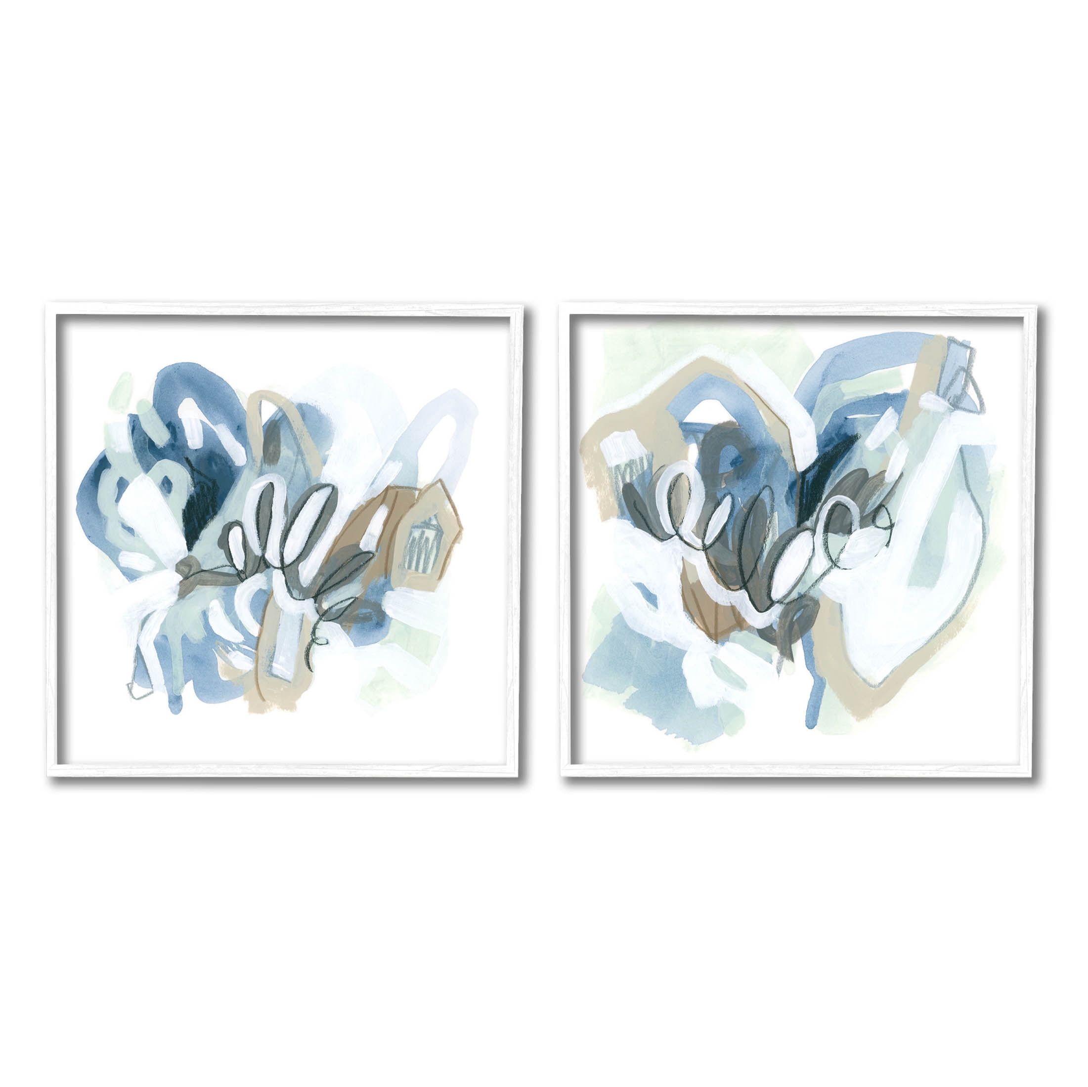 Stupell Industries Contemporary Blue Squiggle Composition Graphic Art White Framed Art Print Wall Art, Set of 2, Design by June Erica Vess