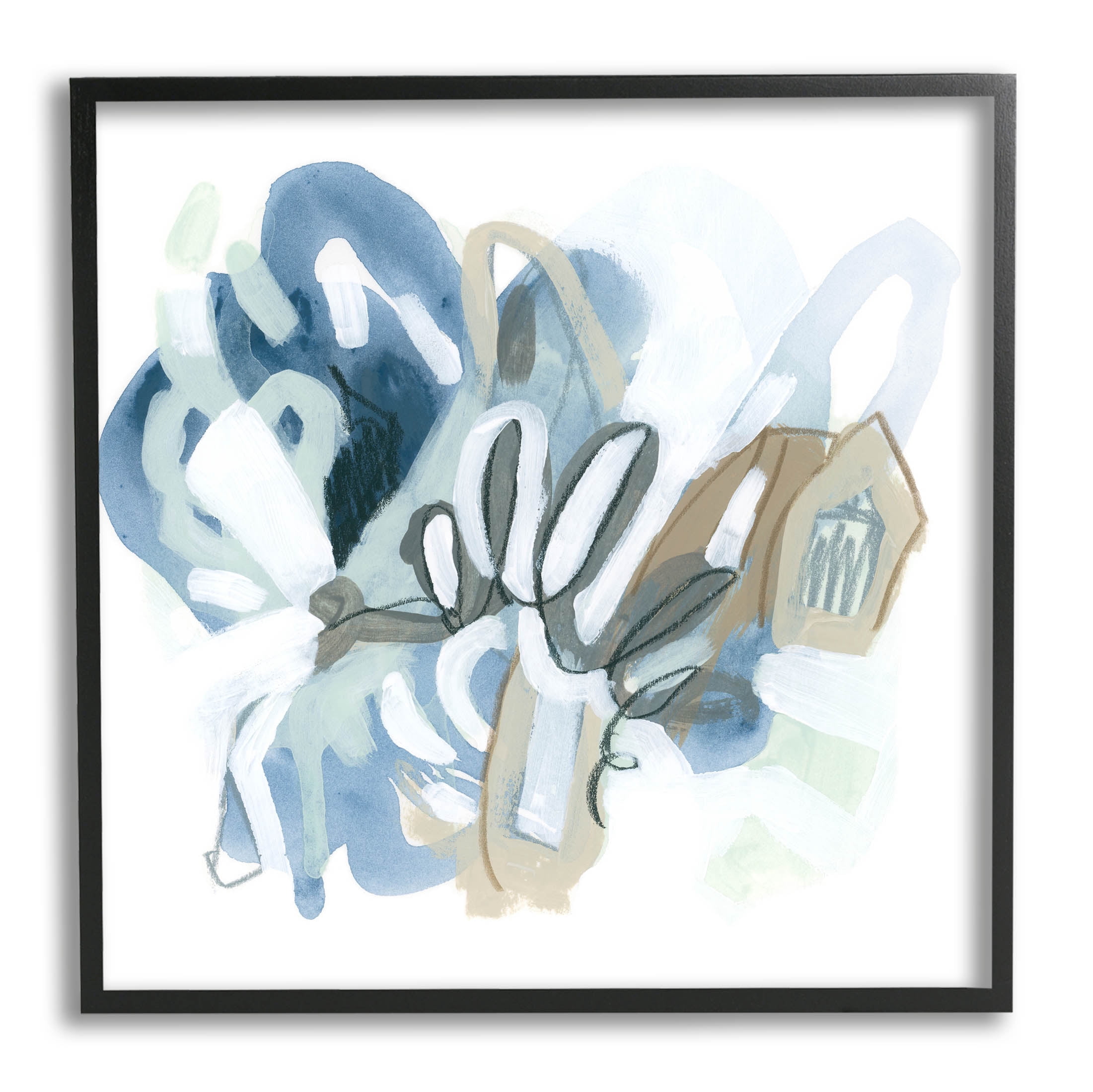 Stupell Industries Contemporary Blue Squiggle Shapes Painting Black Framed Art Print Wall Art, Design by June Erica Vess