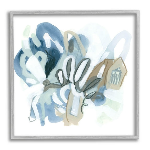 Stupell Industries Contemporary Blue Squiggle Shapes Painting Gray Framed Art Print Wall Art, Design by June Erica Vess