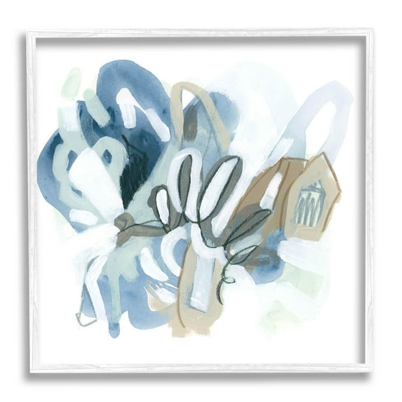 Stupell Industries Contemporary Blue Squiggle Shapes Painting White Framed Art Print Wall Art, Design by June Erica Vess