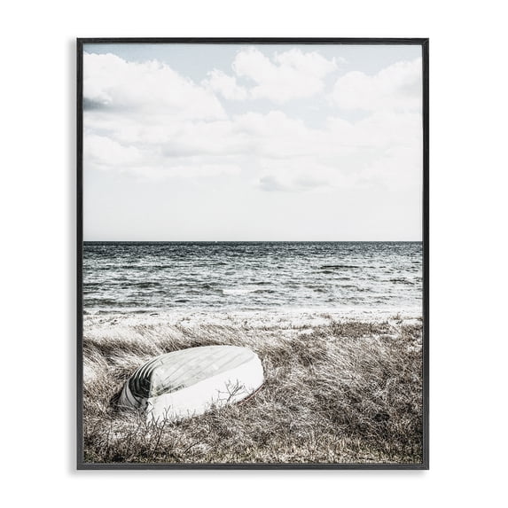 Stupell Industries Contemporary Boat on Beach Coast Black Framed Giclee Art, 11 x 14, by Incado