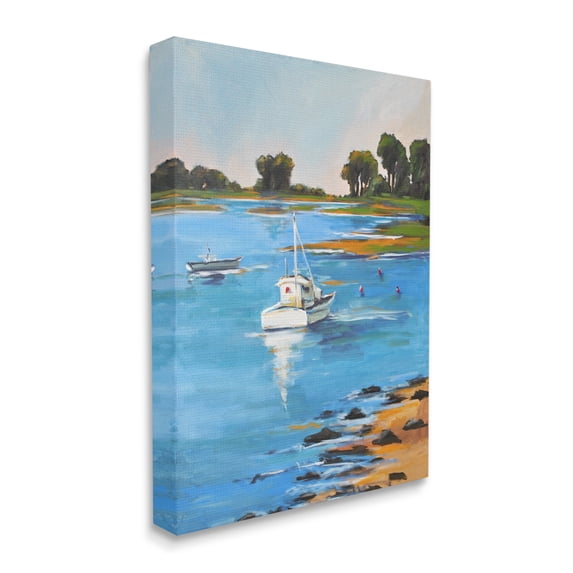 Stupell Industries Contemporary Boating Lake Landscape Clean Blue Water Paintings Gallery-Wrapped Canvas Print Wall Art, 24x30, by Allayn Stevens