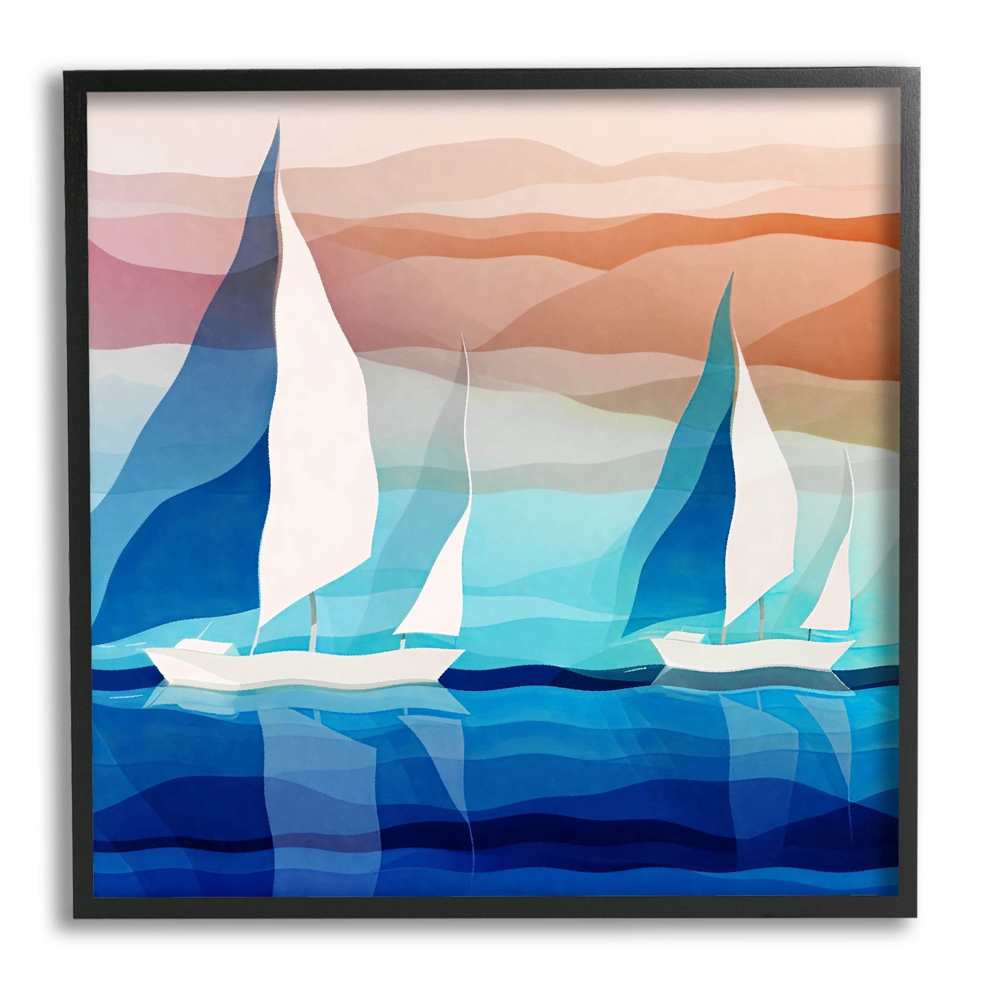 Stupell Industries Contemporary Boats Seascape Transportation Painting Black Framed Art Print Wall Art, 24 x 24
