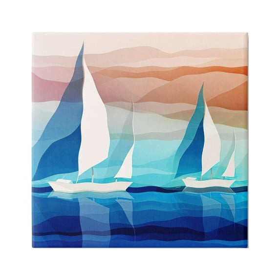 Stupell Industries Contemporary Boats Seascape Transportation Painting Gallery Wrapped Canvas Art Print Wall Art, 17 x 17