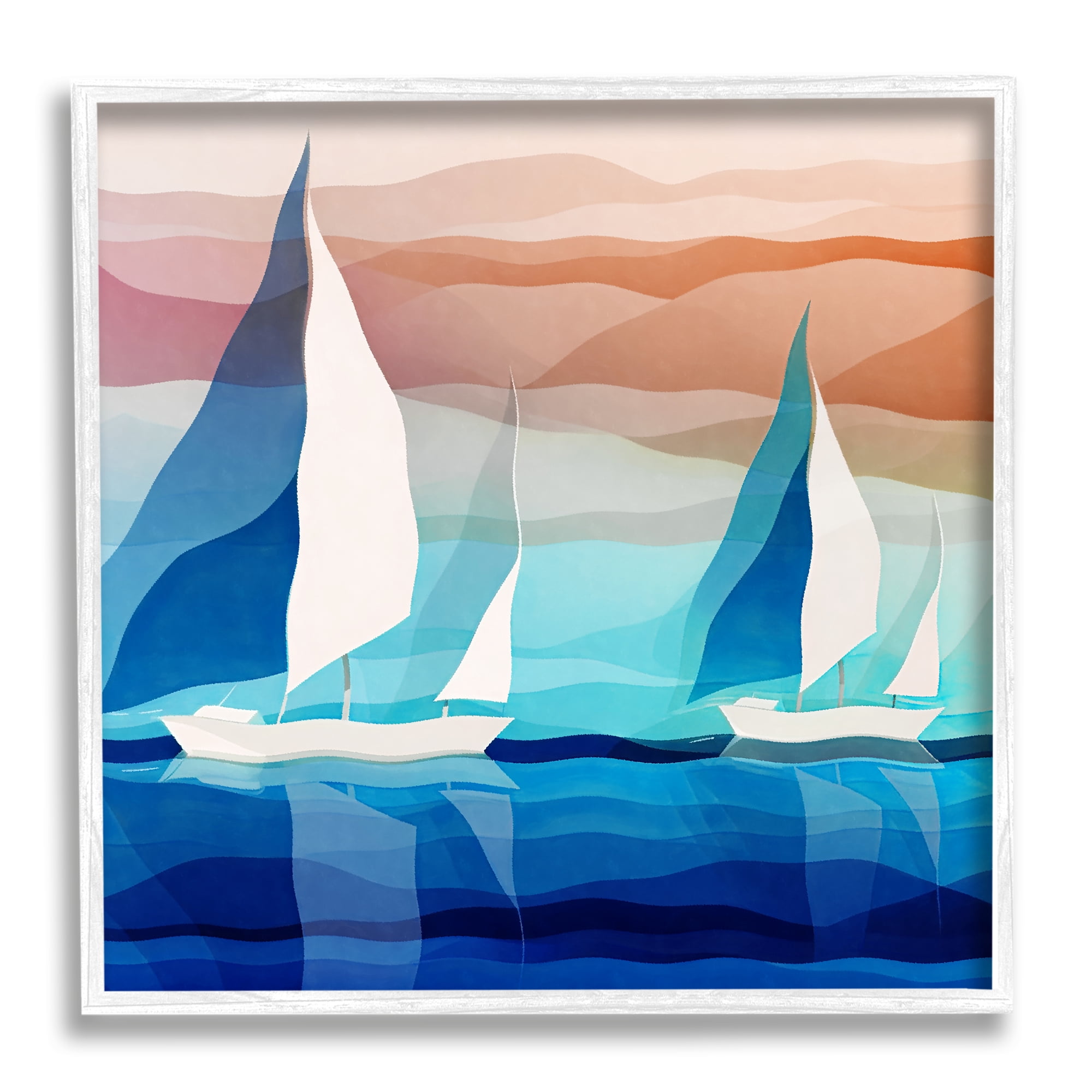 Stupell Industries Contemporary Boats Seascape Transportation Painting White Framed Art Print Wall Art, 17 x 17