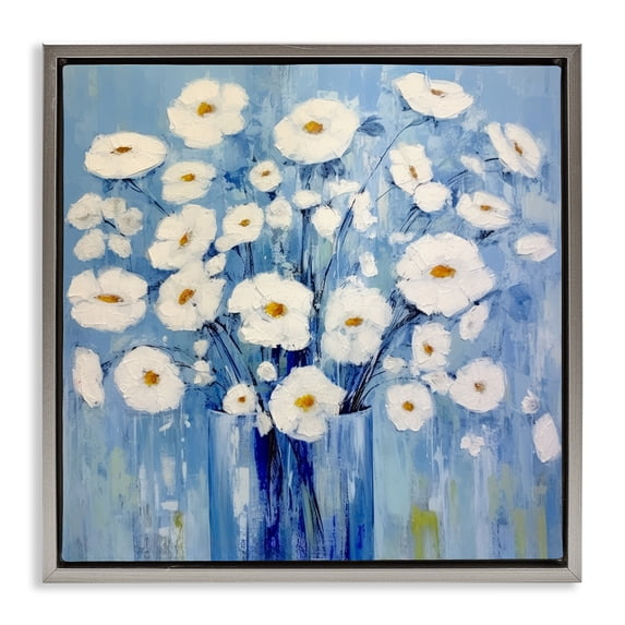 Stupell Industries Contemporary Bold Blooms on Blue Gray Floating Frame Canvas Art, 18 x 18, by Irena Orlov