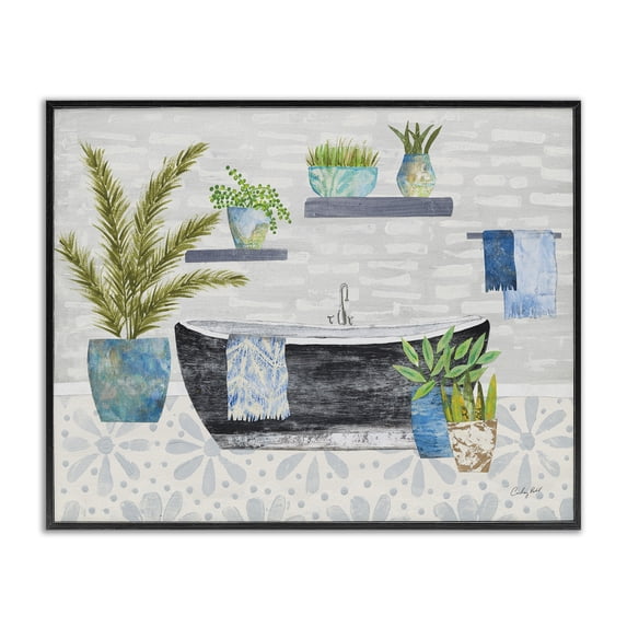 Stupell Industries Contemporary Botanical Bath & Rustic Plants Black Framed Giclee Art, 14 x 11, by Courtney Prahl
