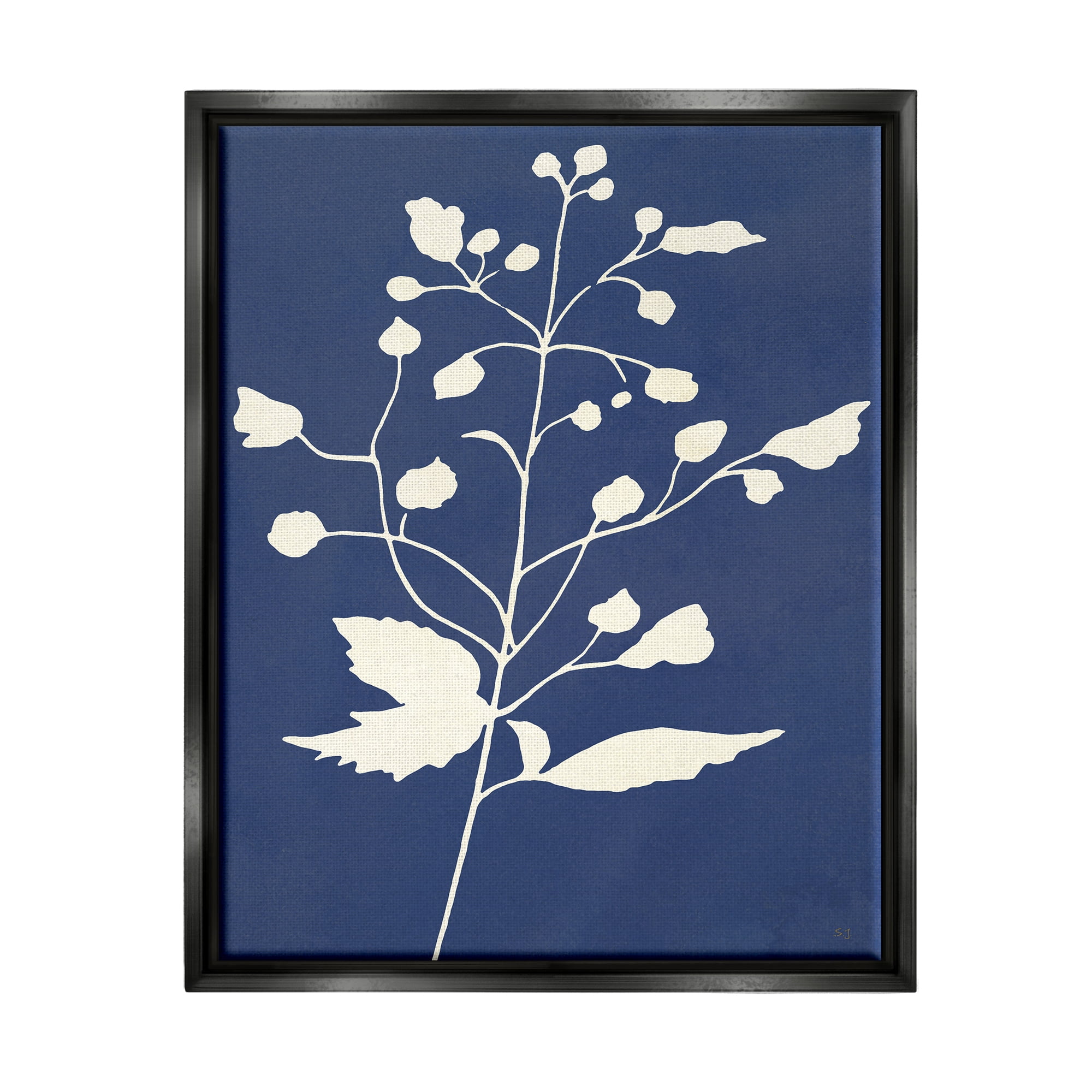 Stupell Industries Contemporary Botanical Sprig Shape Abstract Plant Leaves Graphic Art Jet Black Floating Framed Canvas Print Wall Art, Design by Susan Jill