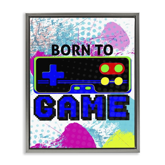 Stupell Industries Contemporary Boy's Born to Game Gray Floating Frame Canvas Art, 17 x 21, by Kim Allen
