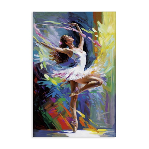 Stupell Industries Contemporary Bright Hued Dancing Ballerina Canvas Art, 30 x 45, by Leon Devenice