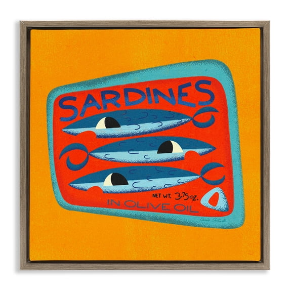 Stupell Industries Contemporary Bright Hued Sardine Can Brown Floating Frame Canvas Art, 18 x 18, by Carrie Cantwell