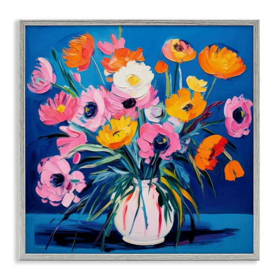 Stupell Industries Contemporary Bright Poppies Bouquet Gray Framed Giclee Art, 24 x 24, by LSR Design Studio