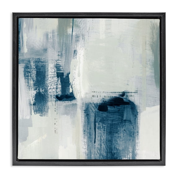 Stupell Industries Contemporary Brushed Blue & Grey Tones Black Floating Frame Canvas Art, 18 x 18, by Susan Jill