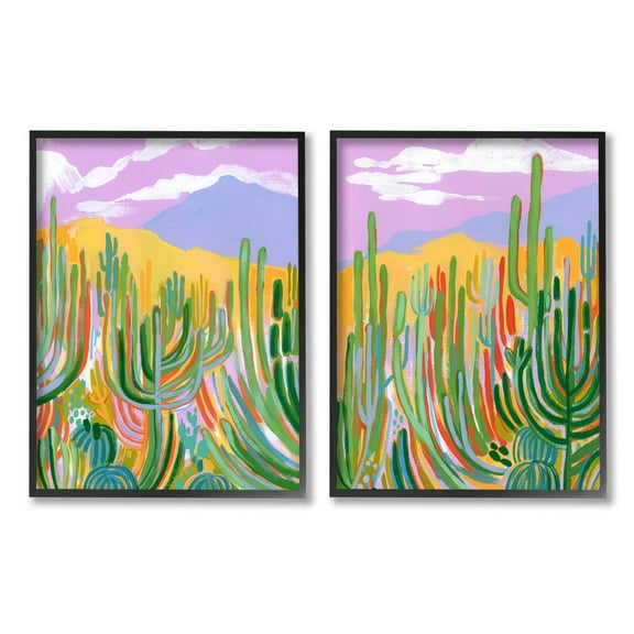 Stupell Industries Contemporary Cactus Desert Sky Painting Black Framed Art Print Wall Art, Set of 2, Design by Laura Marr