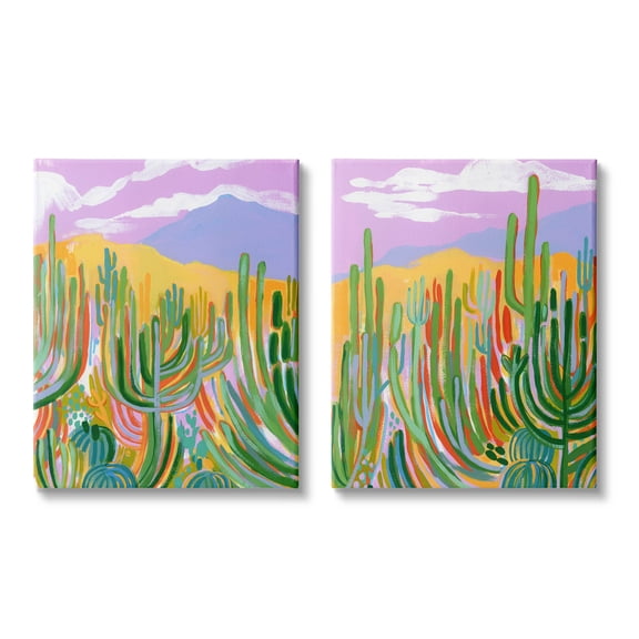 Stupell Industries Contemporary Cactus Desert Sky Painting Gallery Wrapped Canvas Print Wall Art, Set of 2, Design by Laura Marr