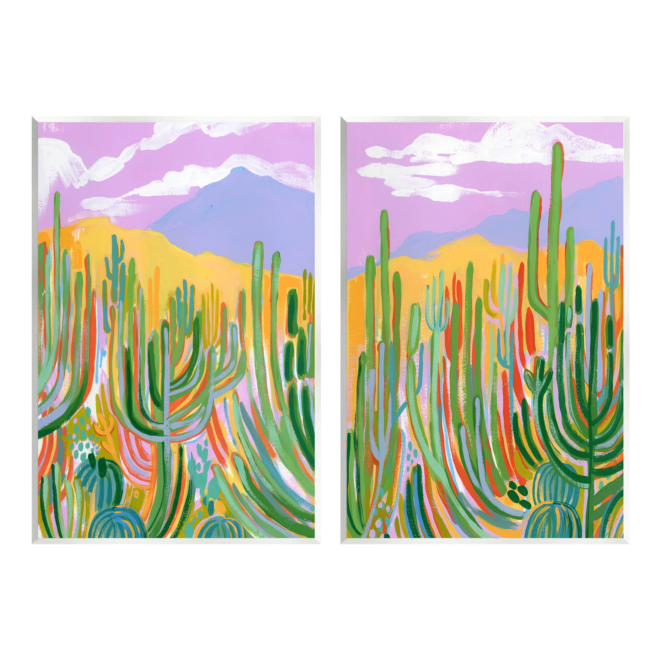 Stupell Industries Contemporary Cactus Desert Sky Painting Unframed Art Print Wall Art, Set of 2, Design by Laura Marr