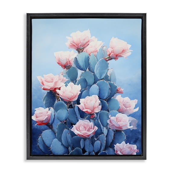 Stupell Industries Contemporary Cactus & Rose Blossoms Black Floating Frame Canvas Art, 17 x 21, by RB