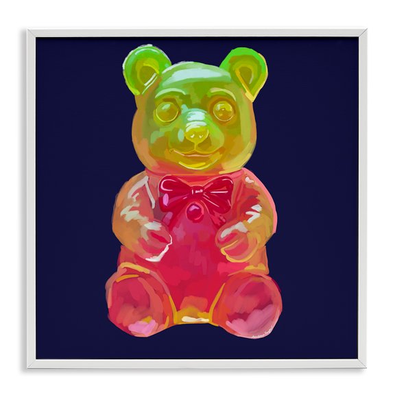 Stupell Industries Contemporary Candy Bear on Blue White Framed Giclee Art, 24 x 24, by Amelia Noyes