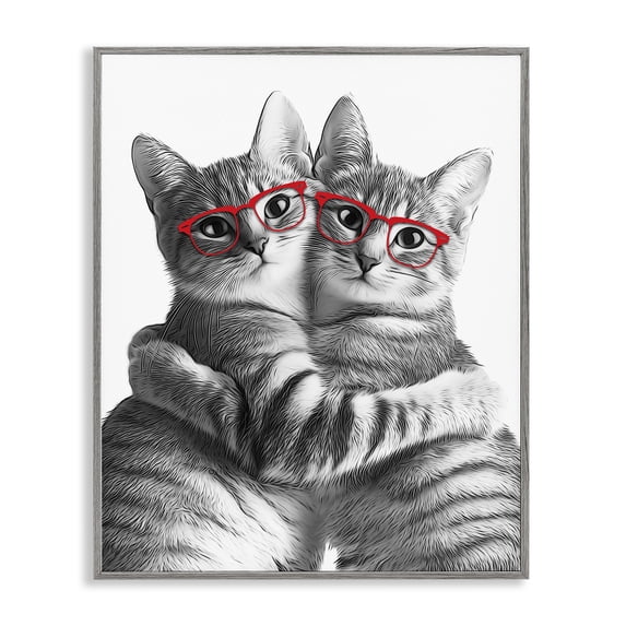 Stupell Industries Contemporary Cat Pair with Glasses Gray Framed Giclee Art, 11 x 14, by Annalisa Latella