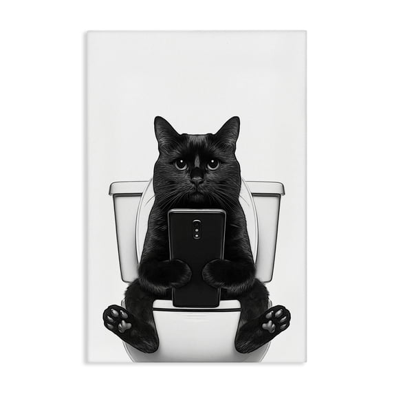 Stupell Industries Contemporary Cat Texting on Toilet Canvas Art, 16 x 24, by Annalisa Latella