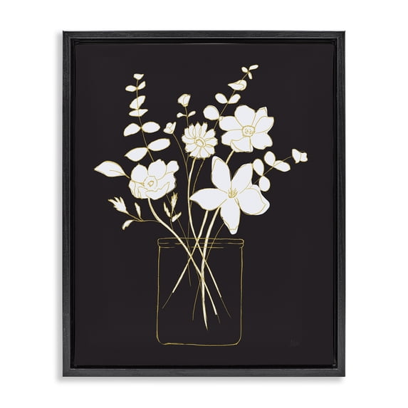 Stupell Industries Contemporary Classy White Flowers Black Floating Frame Canvas Art, 25 x 31, by Nan