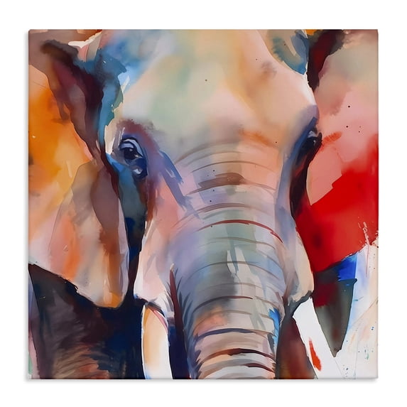 Stupell Industries Contemporary Close Up Elephant Face Canvas Art, 17 x 17, by Walker Noble