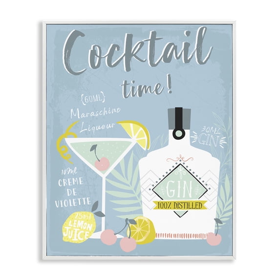 Stupell Industries Contemporary Cocktail Time Gin Recipe White Framed Giclee Art, 16 x 20, by Angela Nickeas