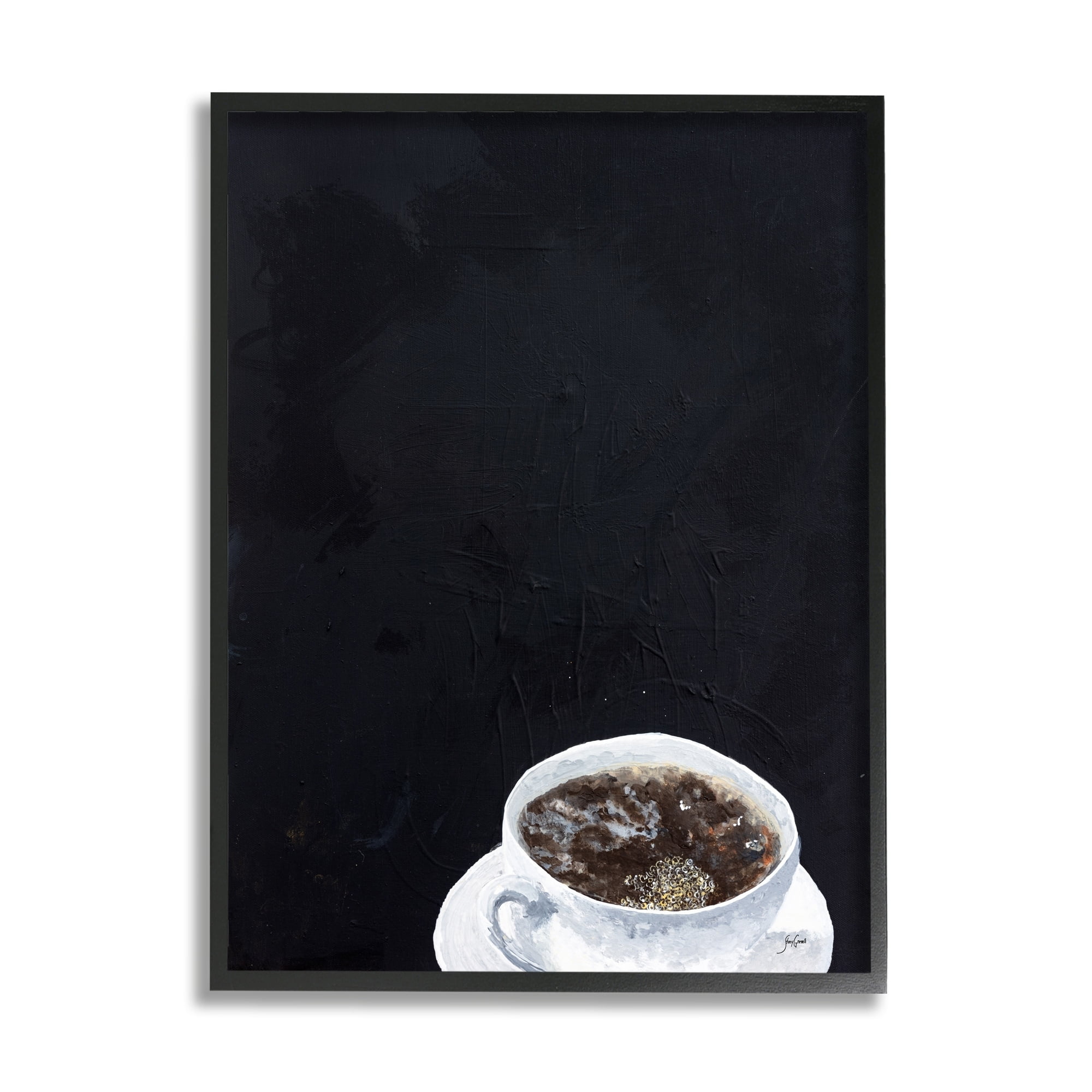 Stupell Industries Contemporary Coffee Cup Saucer Breakfast Kitchen Drink Graphic Art Black Framed Art Print Wall Art, Design by Stacy Gresell