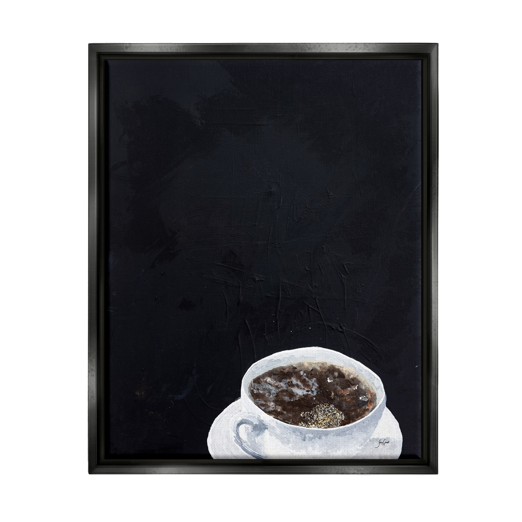 Stupell Industries Contemporary Coffee Cup Saucer Breakfast Kitchen Drink Graphic Art Jet Black Floating Framed Canvas Print Wall Art, Design by Stacy Gresell