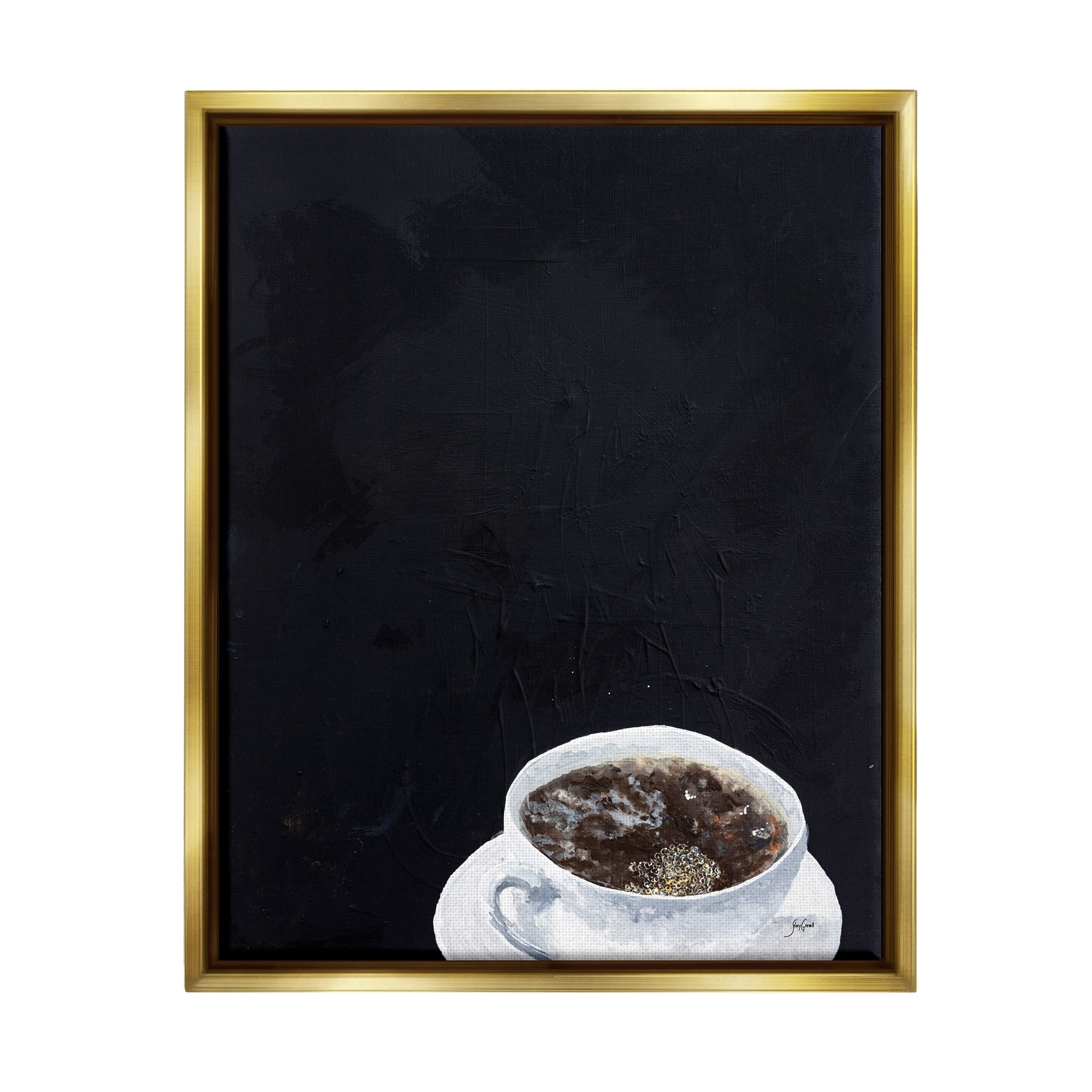 Stupell Industries Contemporary Coffee Cup Saucer Breakfast Kitchen Drink Graphic Art Metallic Gold Floating Framed Canvas Print Wall Art, Design by Stacy Gresell