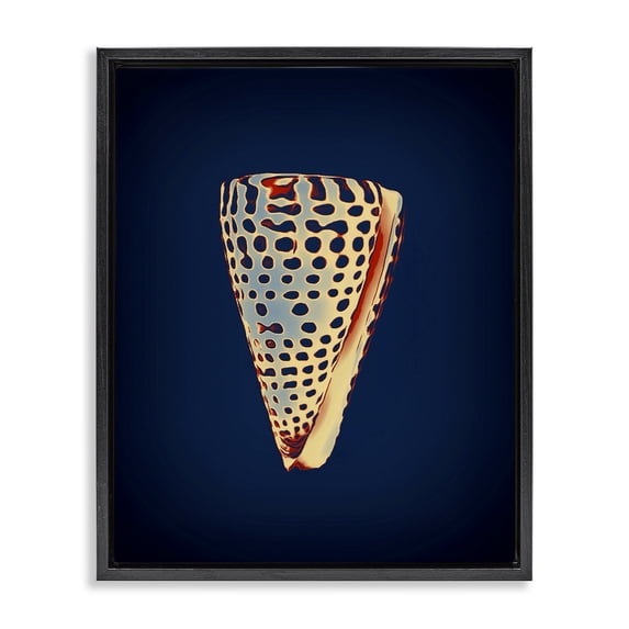 Stupell Industries Contemporary Cone Shell on Blue Black Floating Frame Canvas Art, 17 x 21, by Graffitee Studios