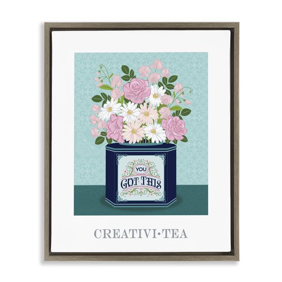 Stupell Industries Contemporary Creativi-tea with Encouraging Message Brown Floating Frame Canvas Art, 17 x 21, by Lara Beeston