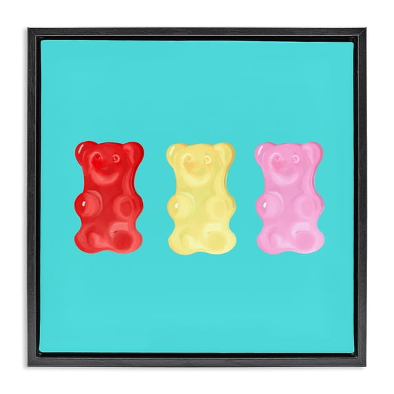 Stupell Industries Contemporary Cute Gummy Bear Candies Black Floating Frame Canvas Art, 18 x 18, by Ashley Singleton