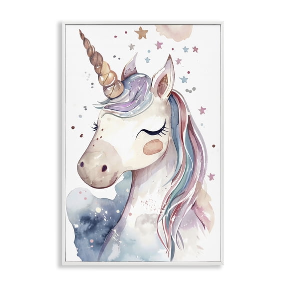 Stupell Industries Contemporary Cute Unicorn under Stars White Framed ...
