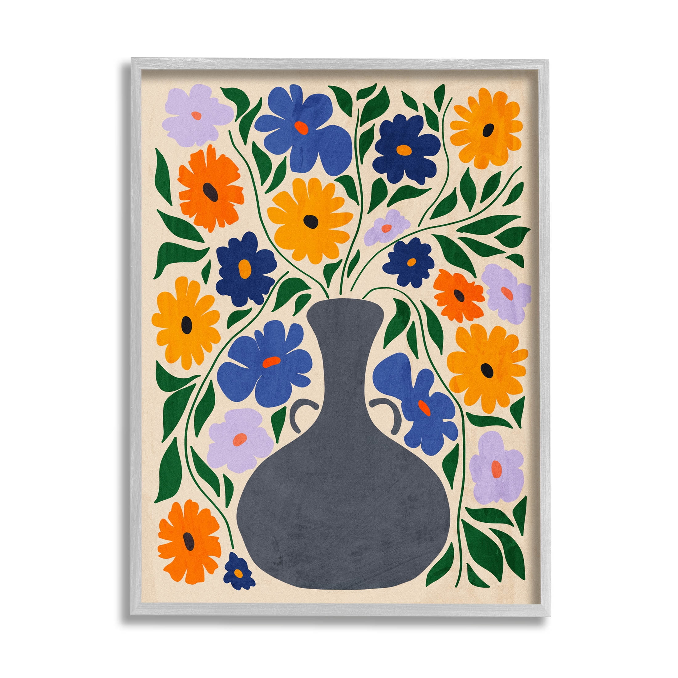 Stupell Industries Contemporary Daisies Flower Pot Graphic Art Gray Framed Art Print Wall Art, Design by Ziwei Li