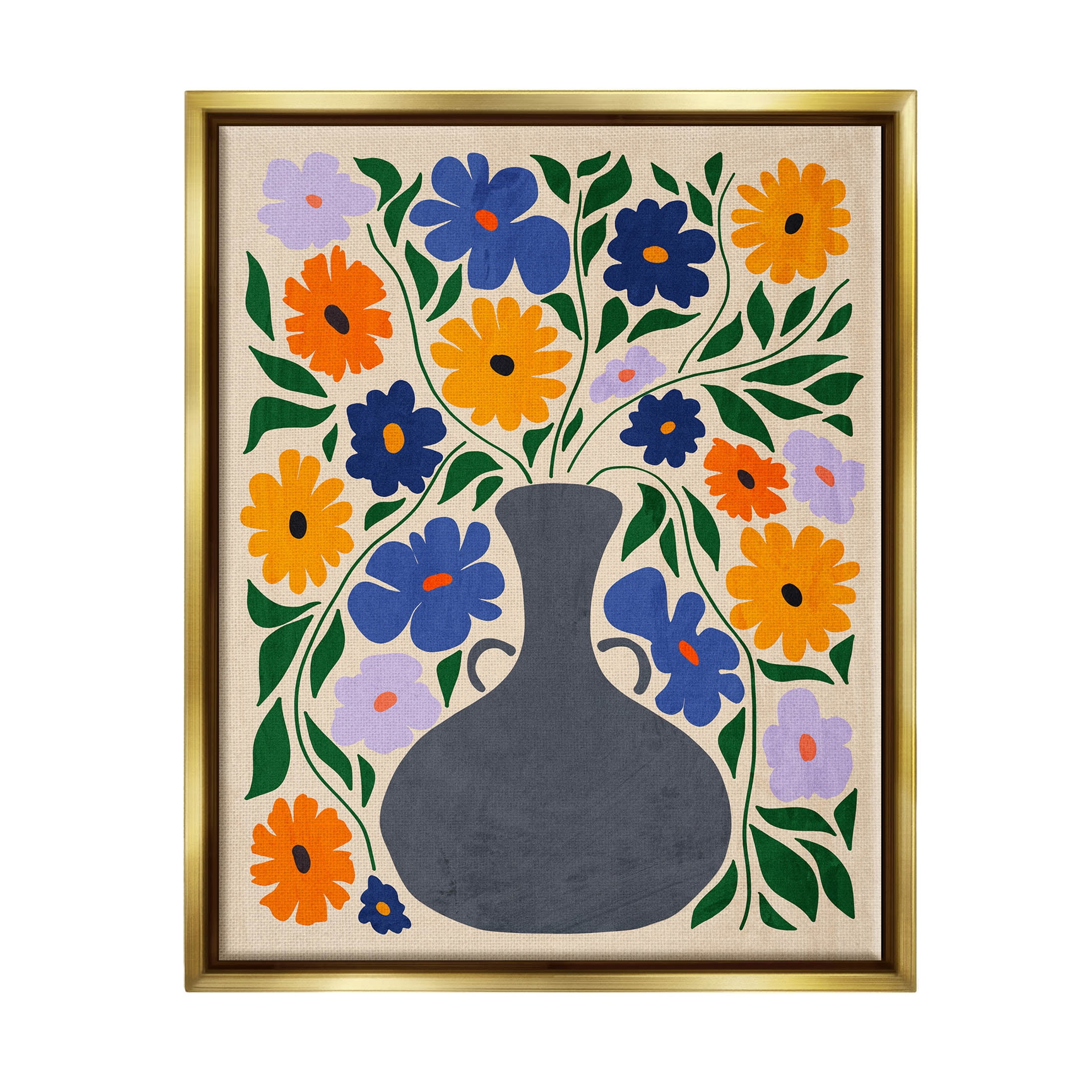 Stupell Industries Contemporary Daisies Flower Pot Graphic Art Metallic Gold Floating Framed Canvas Print Wall Art, Design by Ziwei Li