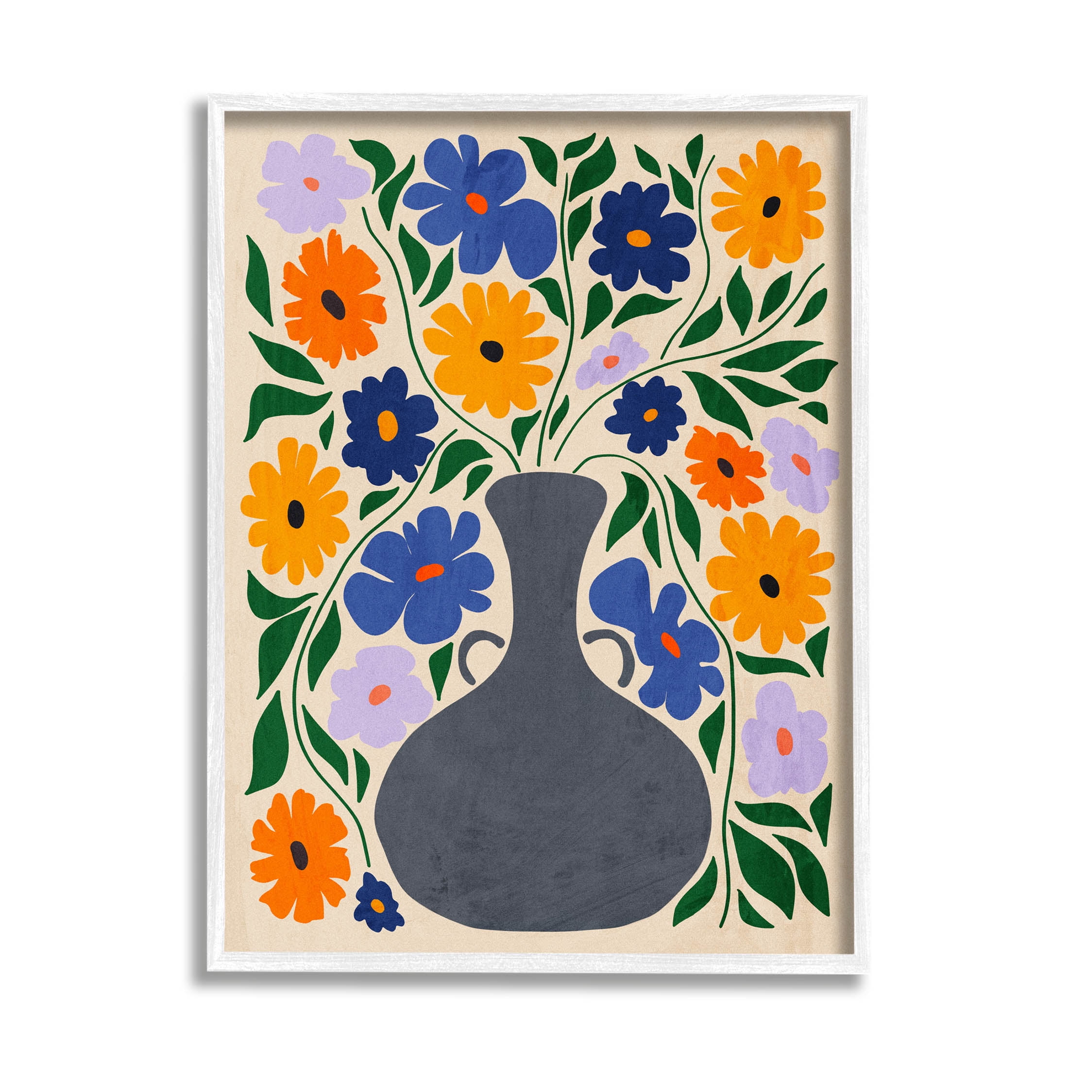 Stupell Industries Contemporary Daisies Flower Pot Graphic Art White Framed Art Print Wall Art, Design by Ziwei Li