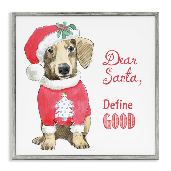 Stupell Industries Contemporary Dear Santa Define Good Humorous Dog Christmas Outfit Gray Framed Giclee Art, 17 x 17, by Beth Grove