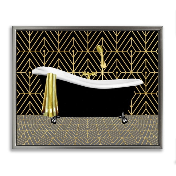 Stupell Industries Contemporary Deco Patterned Bathtub Gray Floating Frame Canvas Art, 21 x 17, by Conrad Knutsen