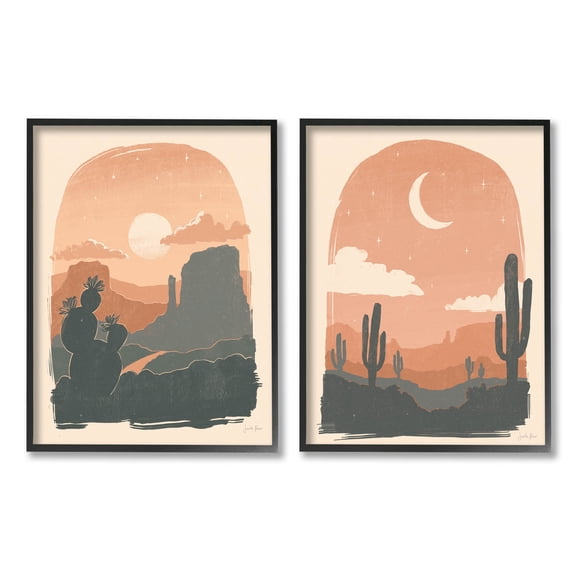 Stupell Industries Contemporary Desert Scene Silhouette Graphic Art Black Framed Art Print Wall Art, Set of 2, Design by Janelle Penner