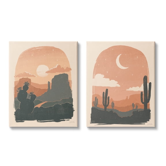 Stupell Industries Contemporary Desert Scene Silhouette Graphic Art Gallery Wrapped Canvas Print Wall Art, Set of 2, Design by Janelle Penner