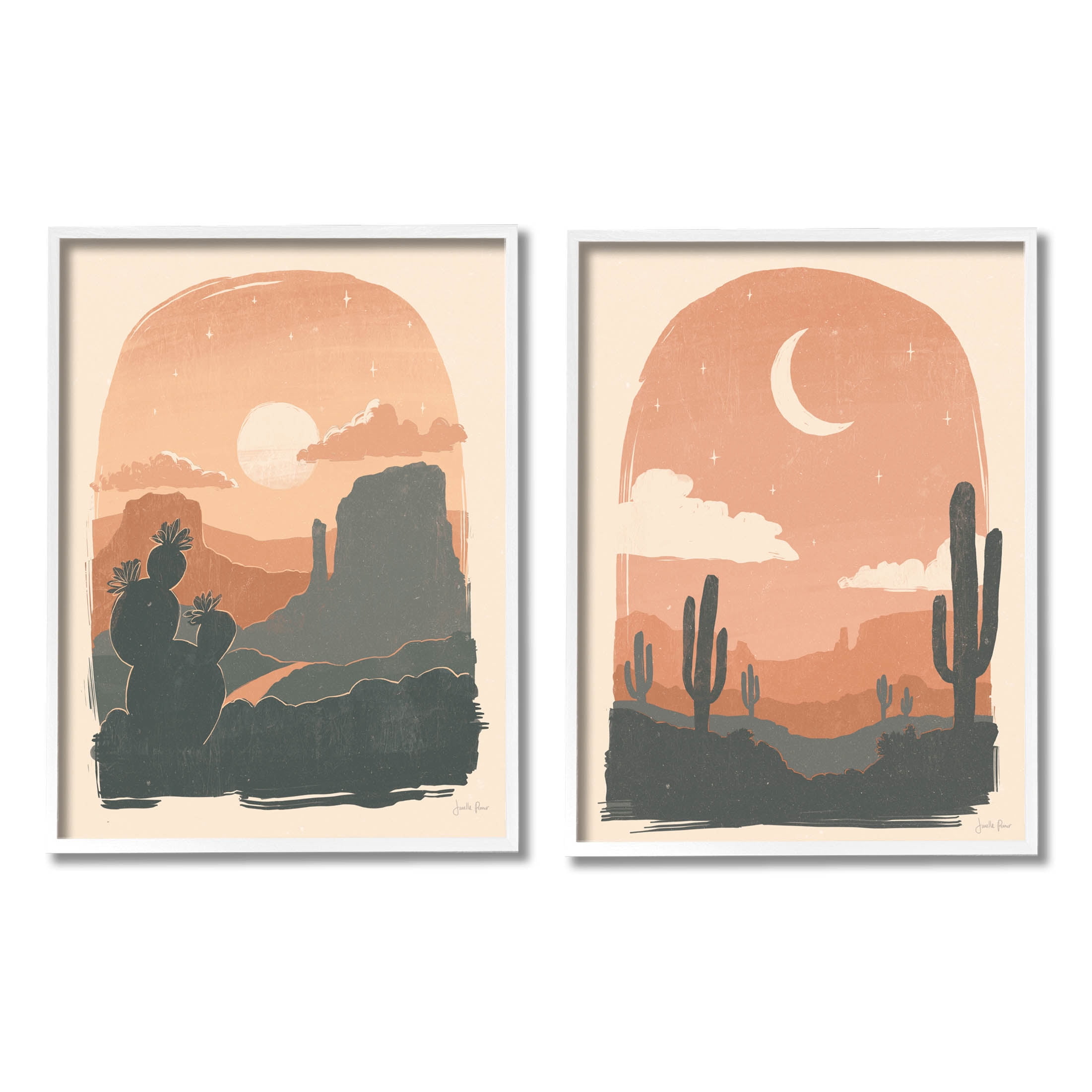 Stupell Industries Contemporary Desert Scene Silhouette Graphic Art White Framed Art Print Wall Art, Set of 2, Design by Janelle Penner