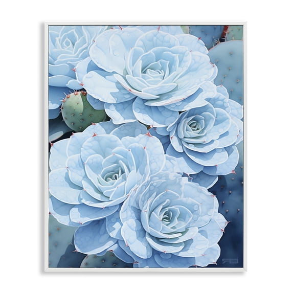 Stupell Industries Contemporary Detailed Blue Succulents White Framed Giclee Art, 11 x 14, by RB