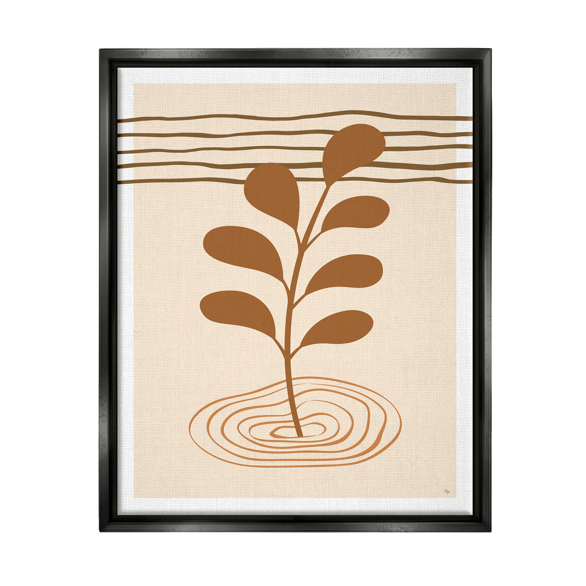 Stupell Industries Contemporary Earthy Leaf Botanical & Floral Painting Black Floater Framed Canvas Art Print Wall Art, 25 x 31